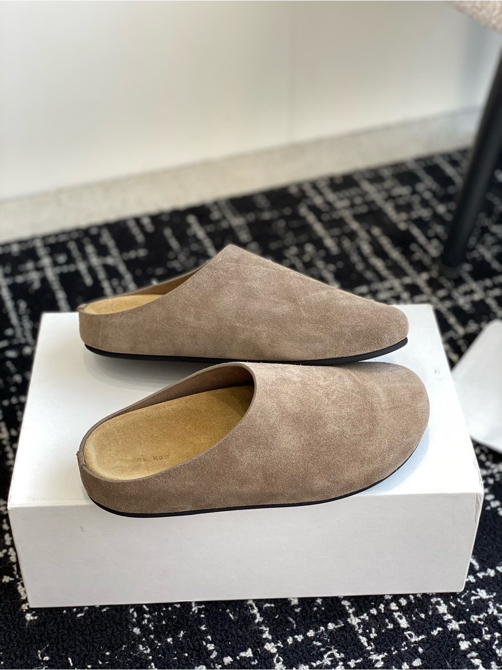The Row Taupe Suede Backless Mule Slippers